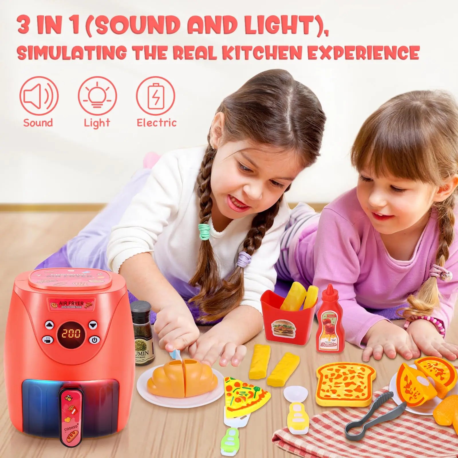 KTX-072915 Kids Color Changing Air Fryer Pretend Play Kitchen Toy - Safe ABS Plastic, Ages 2 and Up