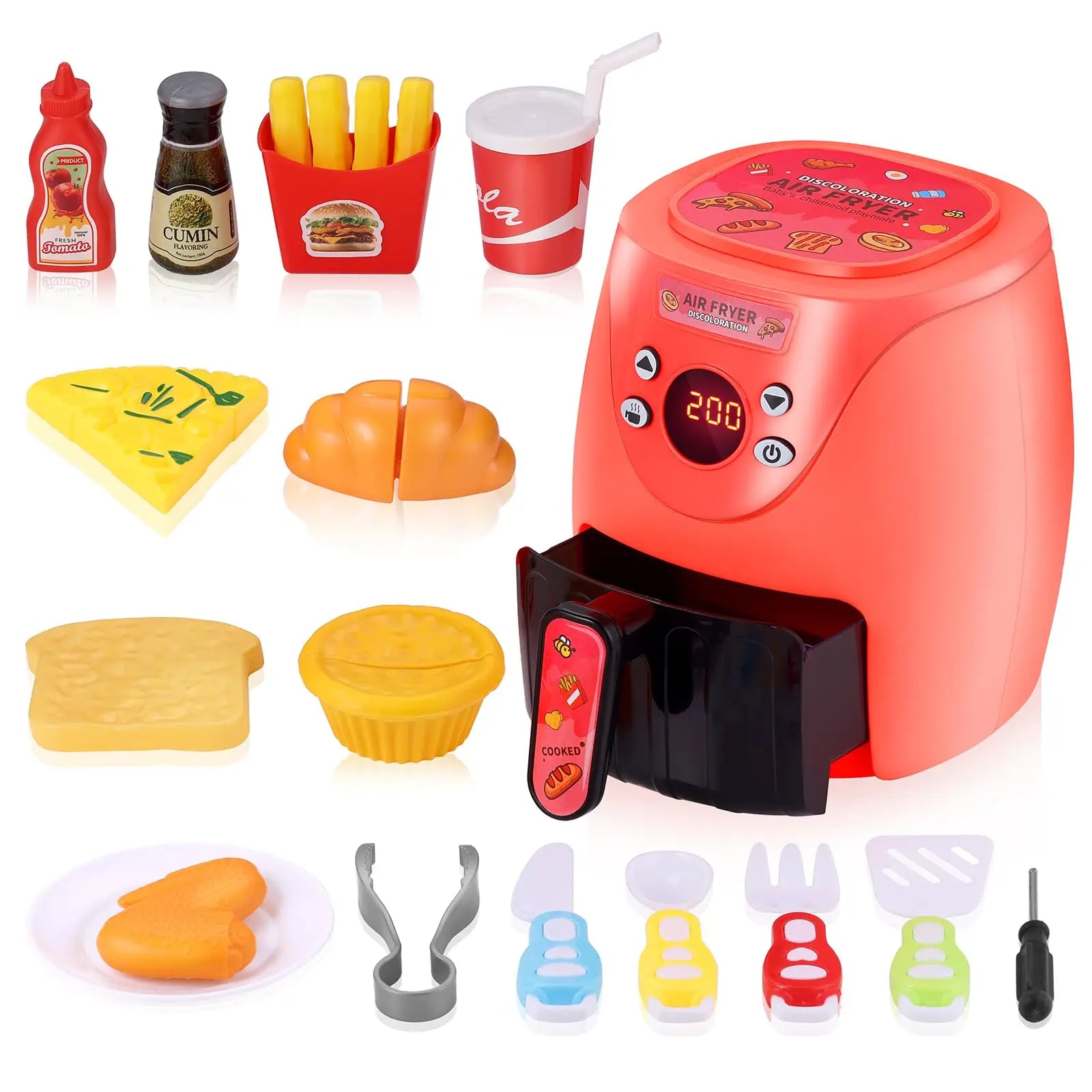 KTX-072915 Kids Color Changing Air Fryer Pretend Play Kitchen Toy - Safe ABS Plastic, Ages 2 and Up
