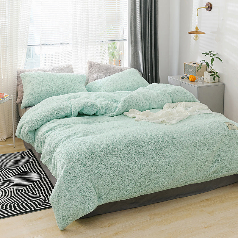 KTX-073235 Double-Sided Coral Lamb Wool 4-Piece Modern Bedding Set, Suitable for 1.5m Bed with 200x230cm Quilt