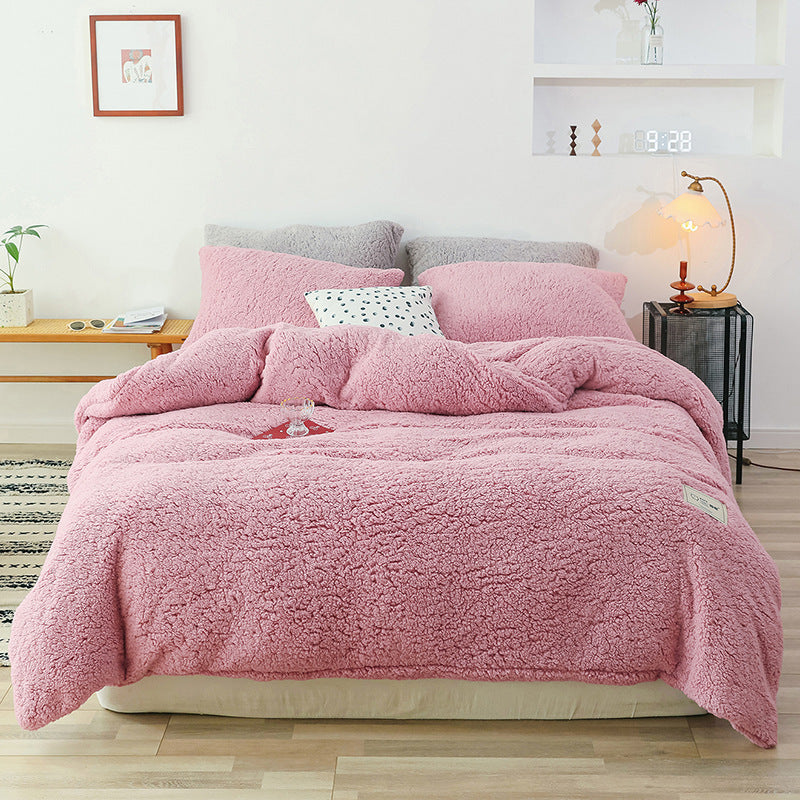 KTX-073235 Double-Sided Coral Lamb Wool 4-Piece Modern Bedding Set, Suitable for 1.5m Bed with 200x230cm Quilt