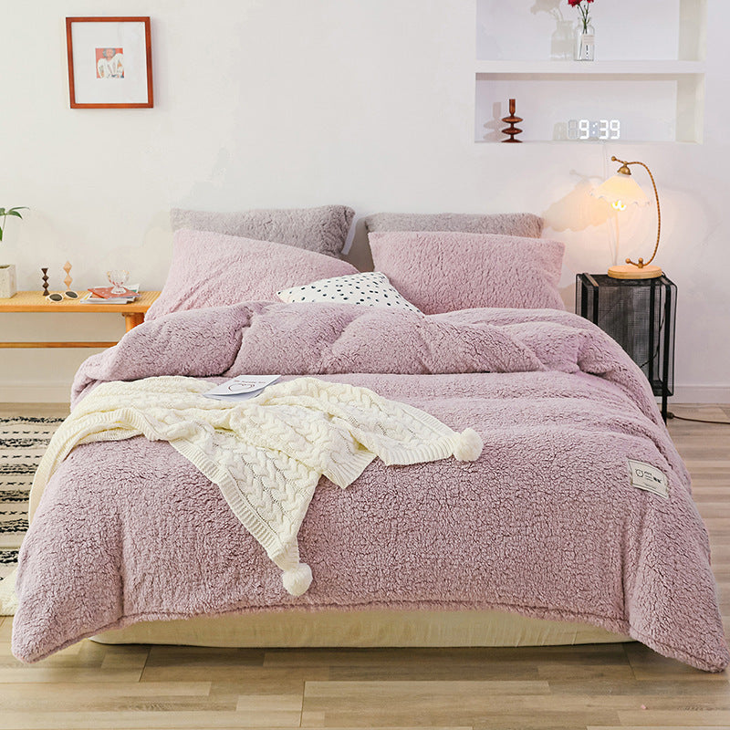 KTX-073235 Double-Sided Coral Lamb Wool 4-Piece Modern Bedding Set, Suitable for 1.5m Bed with 200x230cm Quilt