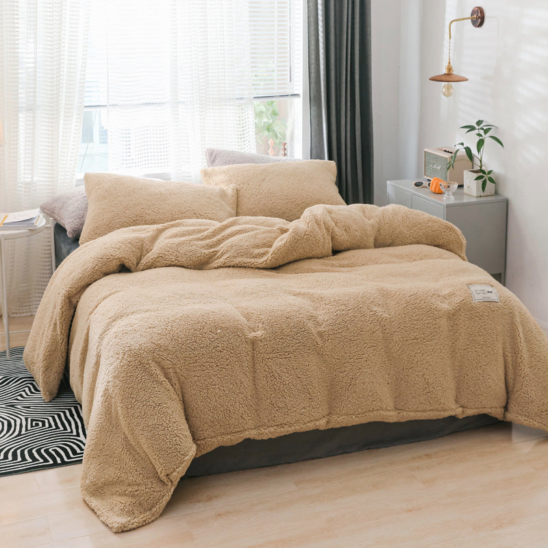 KTX-073235 Double-Sided Coral Lamb Wool 4-Piece Modern Bedding Set, Suitable for 1.5m Bed with 200x230cm Quilt