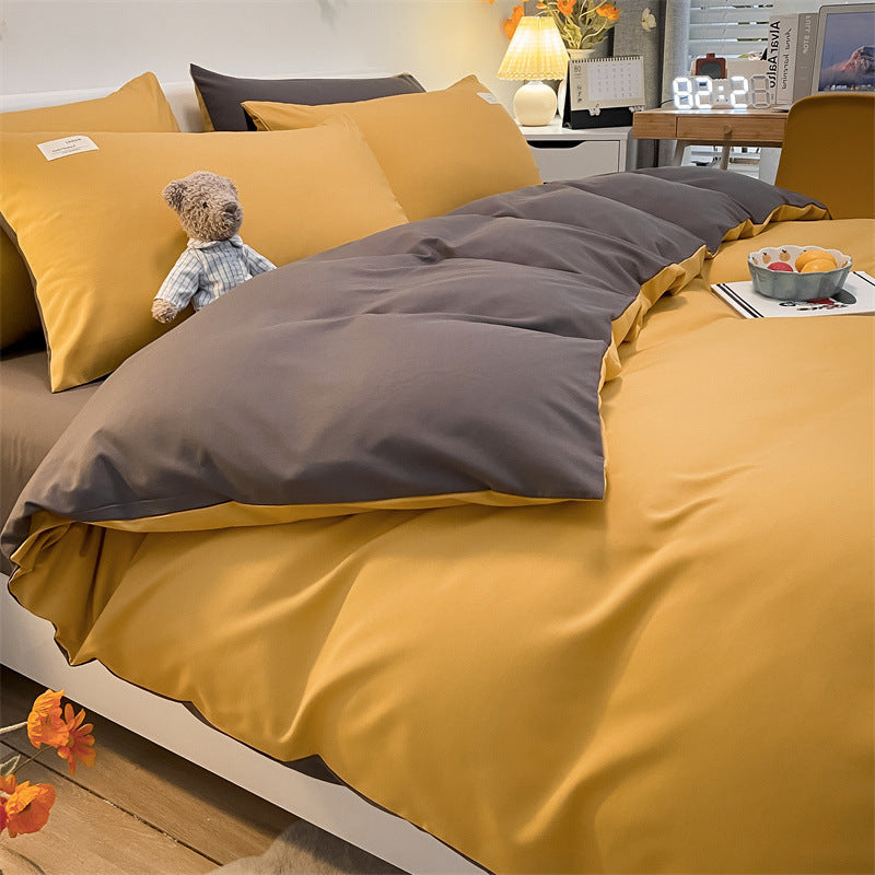 KTX-073555 Cotton Plaid Striped 4-Piece Bedding Set with Duvet Cover, Sheet, and Pillowcases