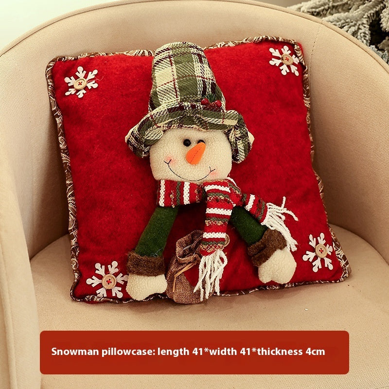 KTX-074195 Decorative Square Throw Pillowcase with Old Man, Snowman, and Elk Patterns, 41x41cm