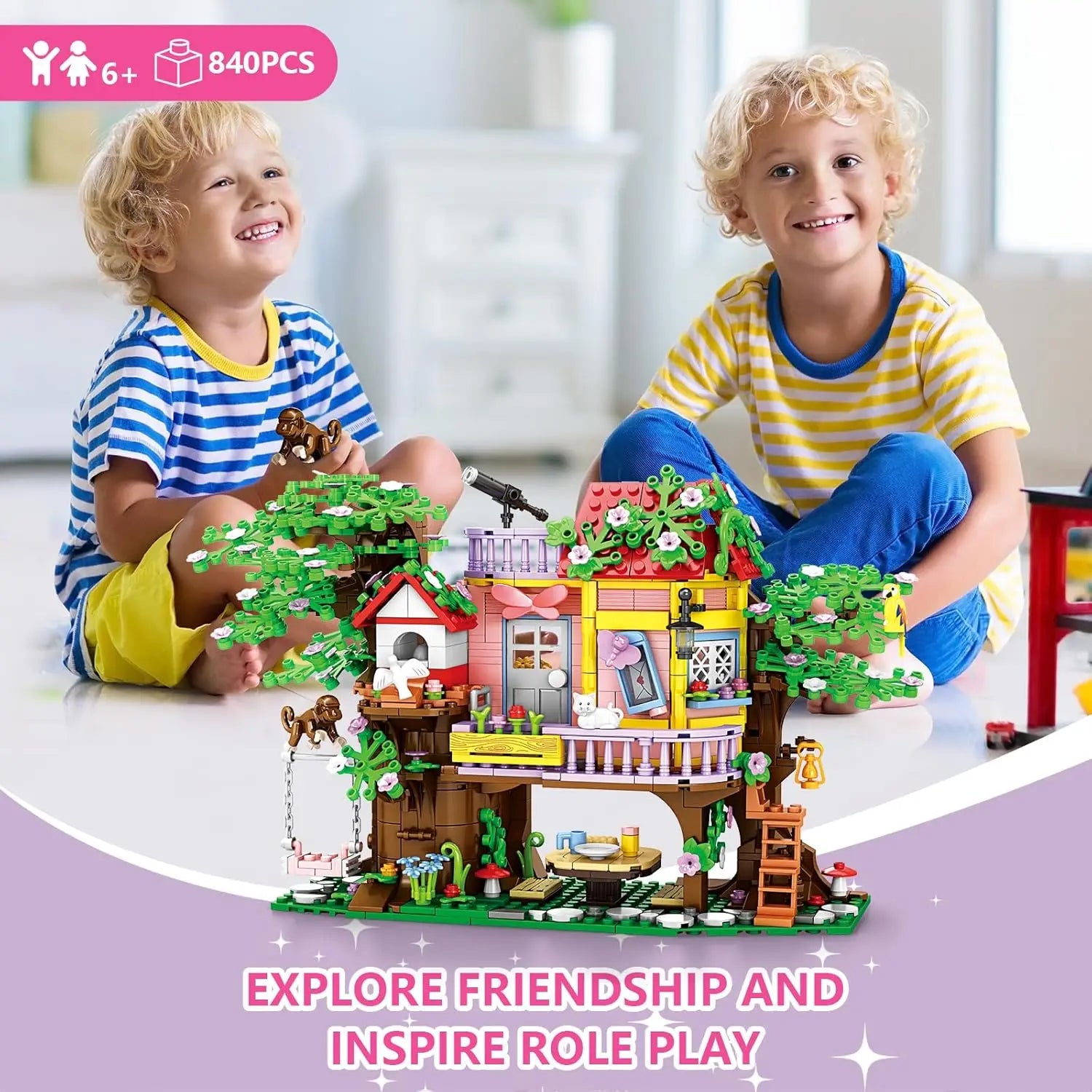 Educational Building Block Set with 840 Pieces - Tree House, Animals, and Landscape Theme for Ages 5 & Up