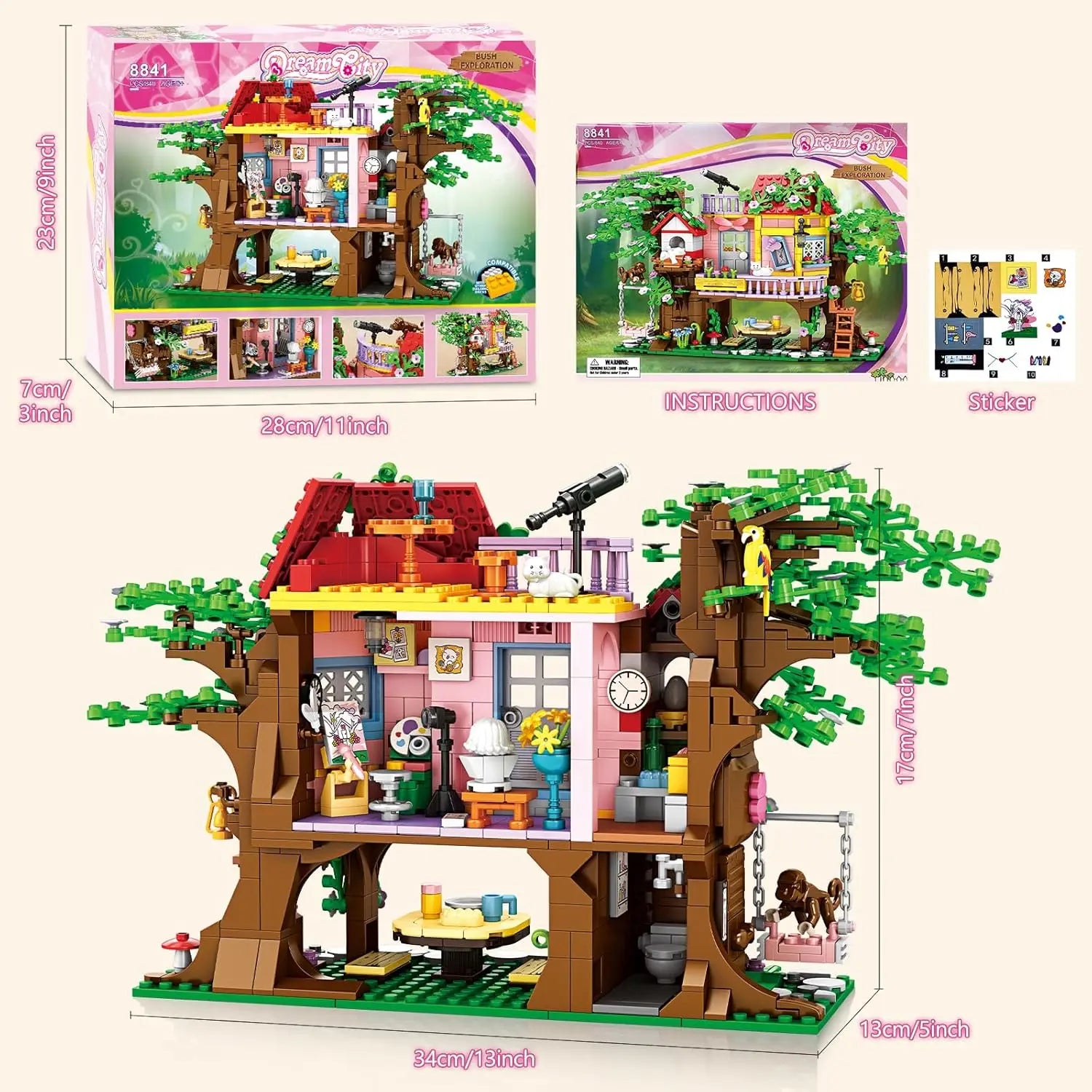Educational Building Block Set with 840 Pieces - Tree House, Animals, and Landscape Theme for Ages 5 & Up