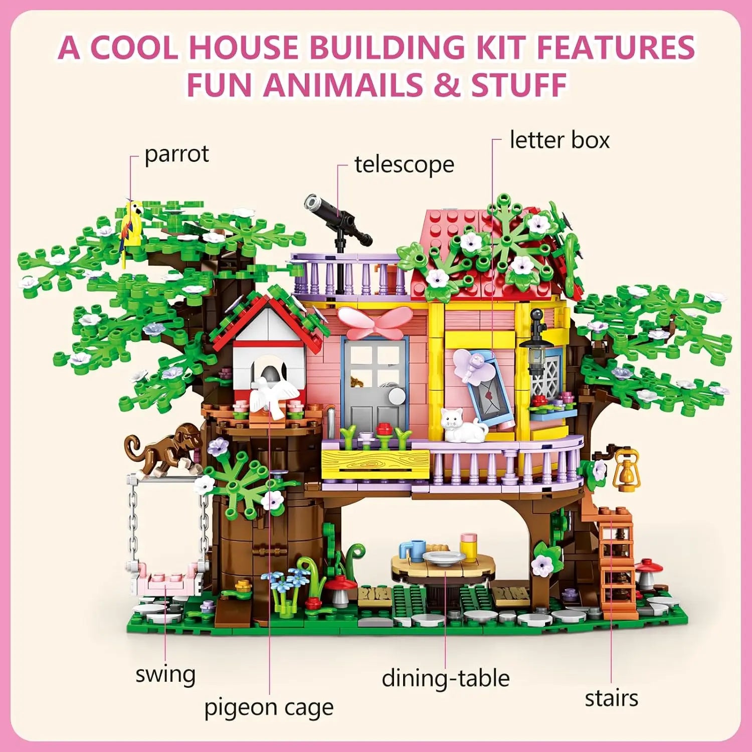 Educational Building Block Set with 840 Pieces - Tree House, Animals, and Landscape Theme for Ages 5 & Up