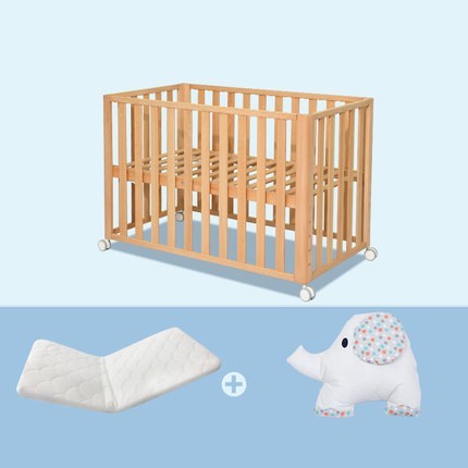 KTX-074195 Movable Beech Solid Wood Multi-Functional Crib with Mattress and Accessories