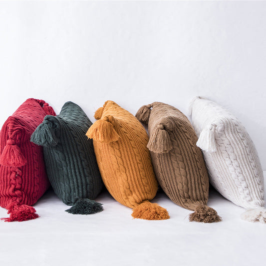 KTX-074387 Cozy Casual Acrylic Knitted Blanket and Pillowcase Set - Perfect for Spring and Autumn