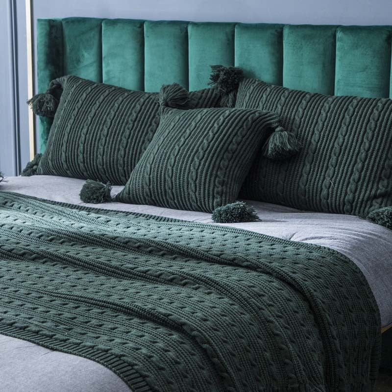 KTX-074387 Cozy Casual Acrylic Knitted Blanket and Pillowcase Set - Perfect for Spring and Autumn