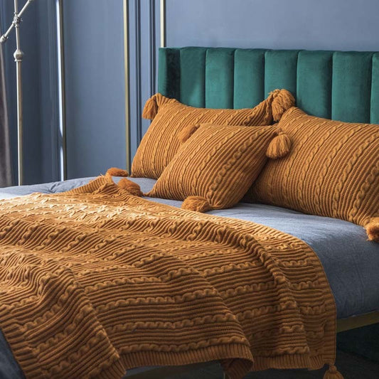 KTX-074387 Cozy Casual Acrylic Knitted Blanket and Pillowcase Set - Perfect for Spring and Autumn
