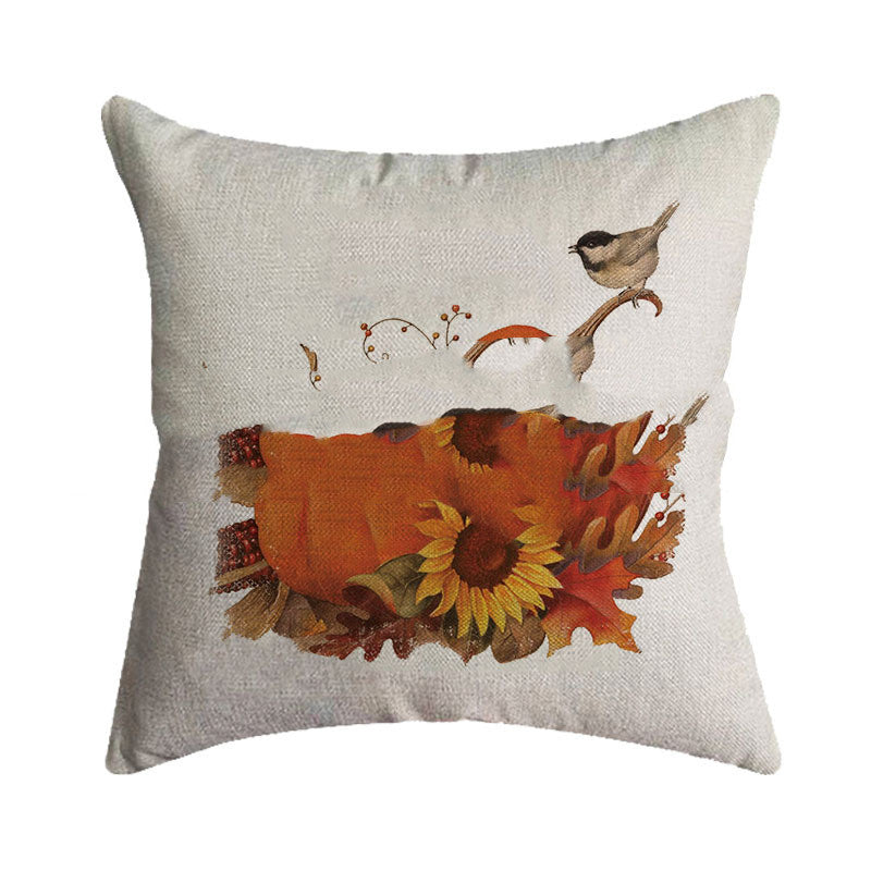 KTX-075219 Autumn Pumpkin Festival Linen Pillowcase - 45x45cm Burlap Cushion Cover