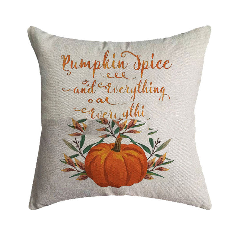 KTX-075219 Autumn Pumpkin Festival Linen Pillowcase - 45x45cm Burlap Cushion Cover