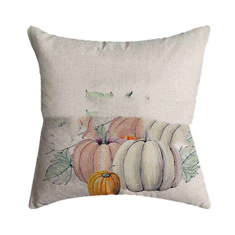 KTX-075219 Autumn Pumpkin Festival Linen Pillowcase - 45x45cm Burlap Cushion Cover