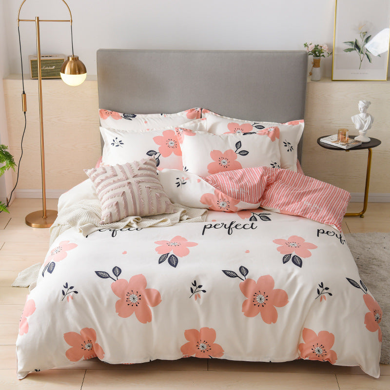 KTX-075539 Three-Piece Cotton Quilted Bedding Set for Fall/Winter - Includes Quilt Cover, Sheet, and Pillowcases