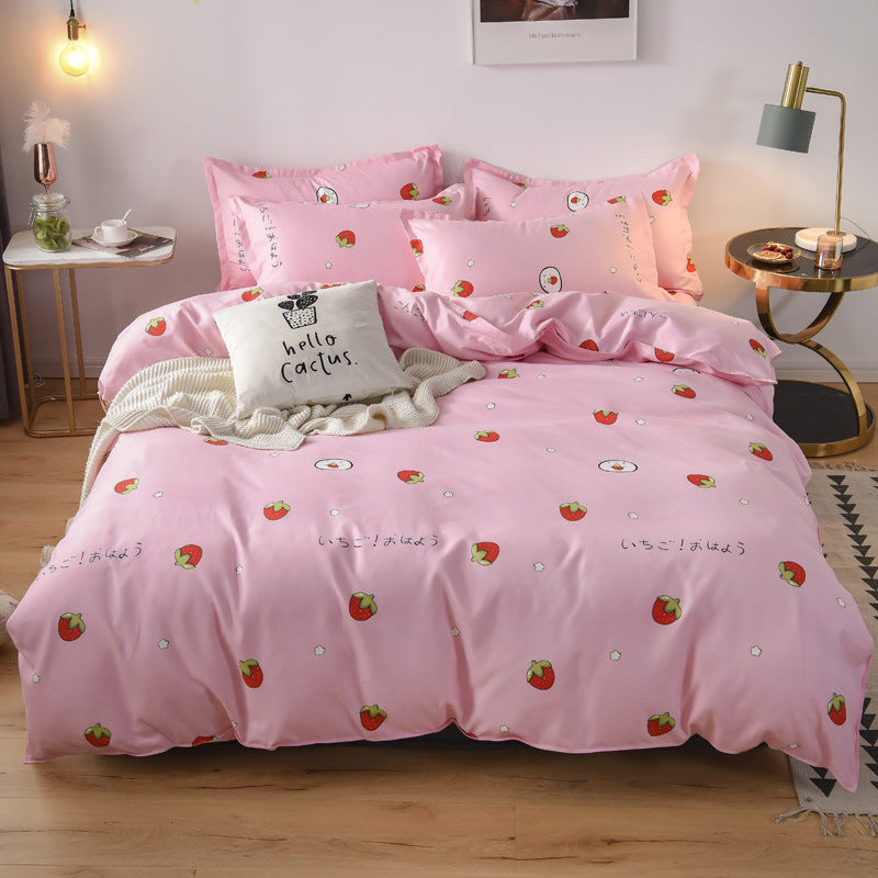 KTX-075539 Three-Piece Cotton Quilted Bedding Set for Fall/Winter - Includes Quilt Cover, Sheet, and Pillowcases
