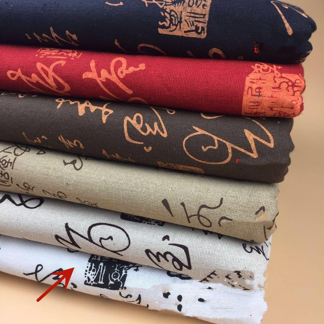 KTX-076371 Cotton Linen Calico Fabric with Chinese Calligraphy - Versatile for Luggage, Curtains, and Home Decor
