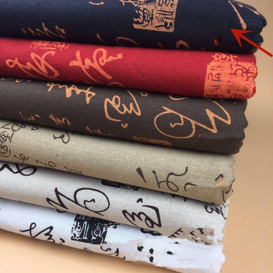KTX-076371 Cotton Linen Calico Fabric with Chinese Calligraphy - Versatile for Luggage, Curtains, and Home Decor