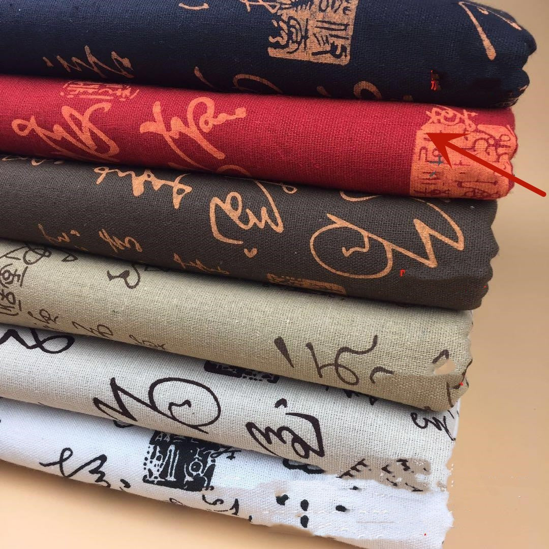KTX-076371 Cotton Linen Calico Fabric with Chinese Calligraphy - Versatile for Luggage, Curtains, and Home Decor