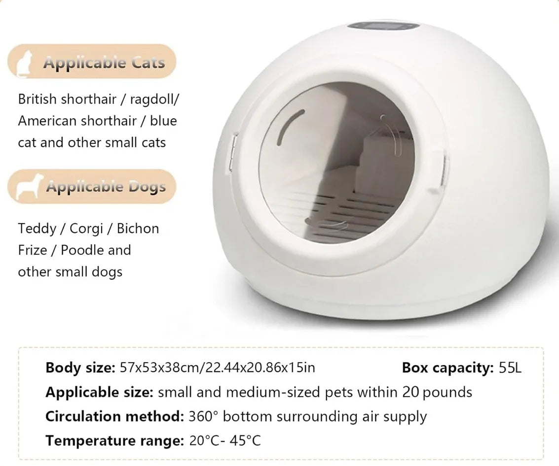 KTX-076947 Efficient Automatic Pet Dryer Box with Smart Temperature Control for Cats and Small Dogs