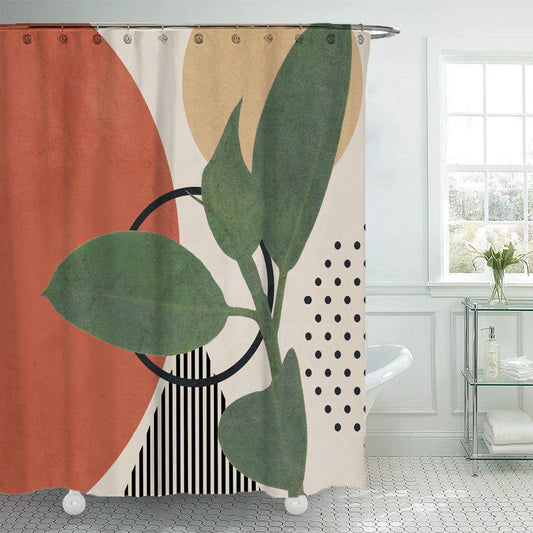 KTX-077395 Modern Nordic Abstract Polyester Waterproof Shower Curtain