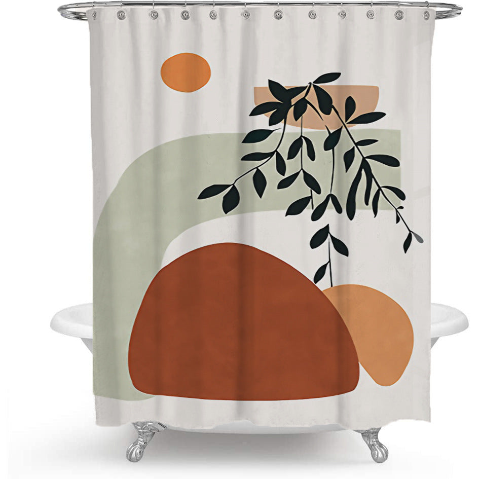 KTX-077395 Modern Nordic Abstract Polyester Waterproof Shower Curtain
