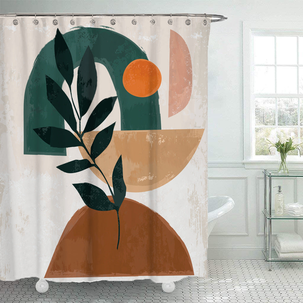 KTX-077395 Modern Nordic Abstract Polyester Waterproof Shower Curtain