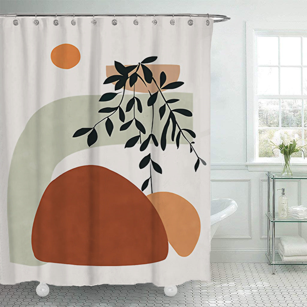 KTX-077395 Modern Nordic Abstract Polyester Waterproof Shower Curtain