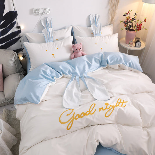 KTX-077523 Cute Rabbit & Bear Four-Piece Pure Cotton Bedding Set in Multiple Colors