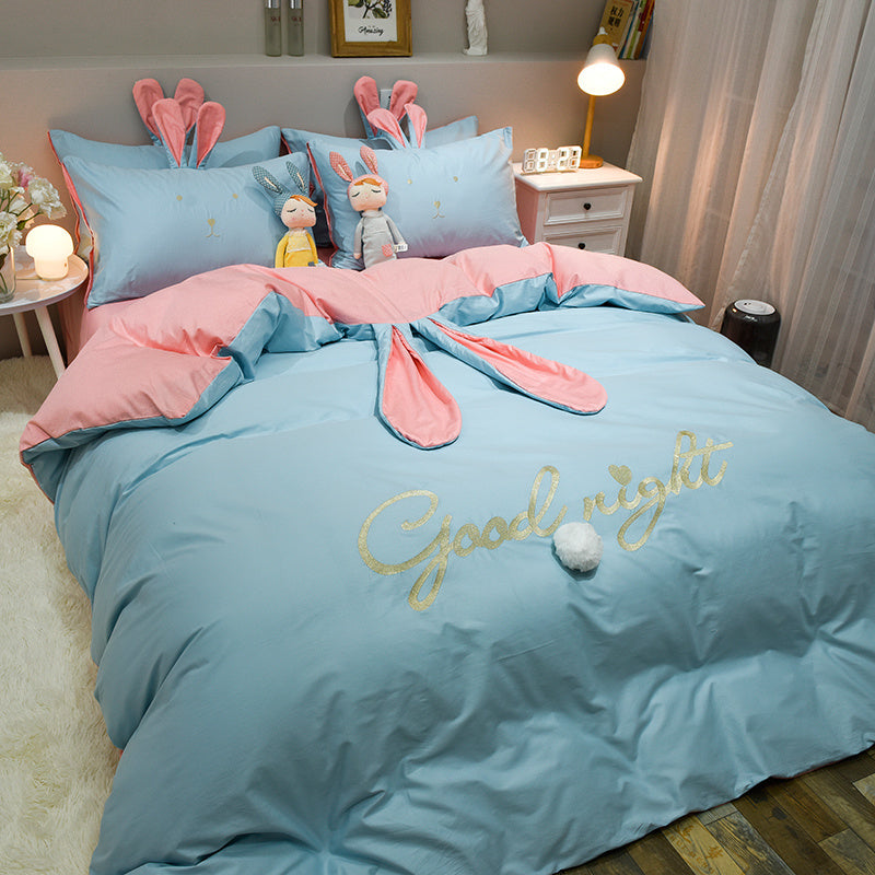 KTX-077523 Cute Rabbit & Bear Four-Piece Pure Cotton Bedding Set in Multiple Colors