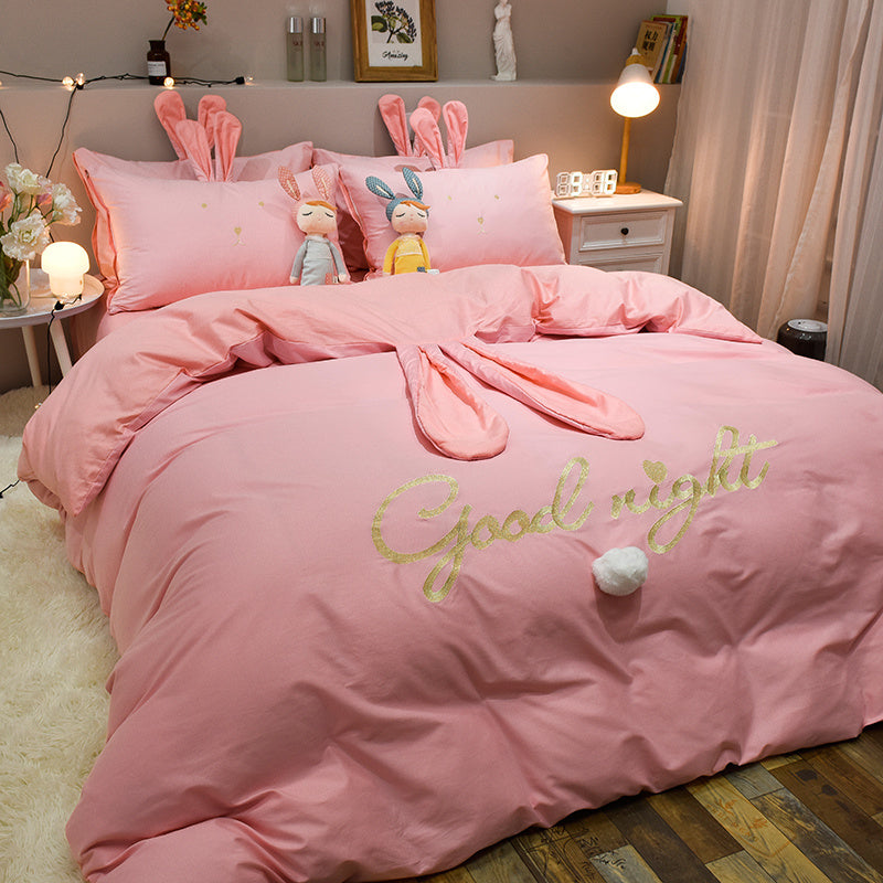 KTX-077523 Cute Rabbit & Bear Four-Piece Pure Cotton Bedding Set in Multiple Colors