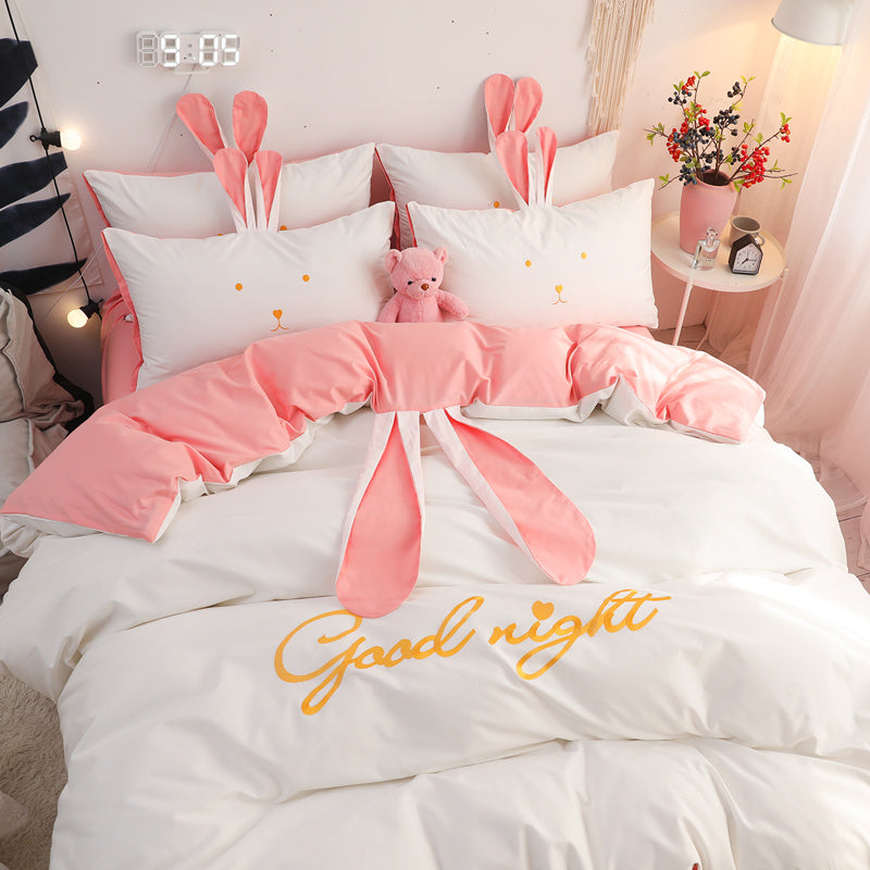 KTX-077523 Cute Rabbit & Bear Four-Piece Pure Cotton Bedding Set in Multiple Colors