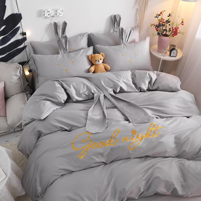 KTX-077523 Cute Rabbit & Bear Four-Piece Pure Cotton Bedding Set in Multiple Colors