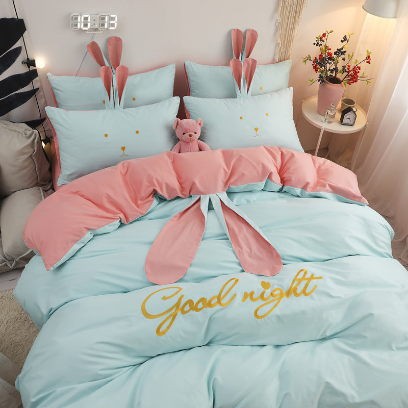 KTX-077523 Cute Rabbit & Bear Four-Piece Pure Cotton Bedding Set in Multiple Colors