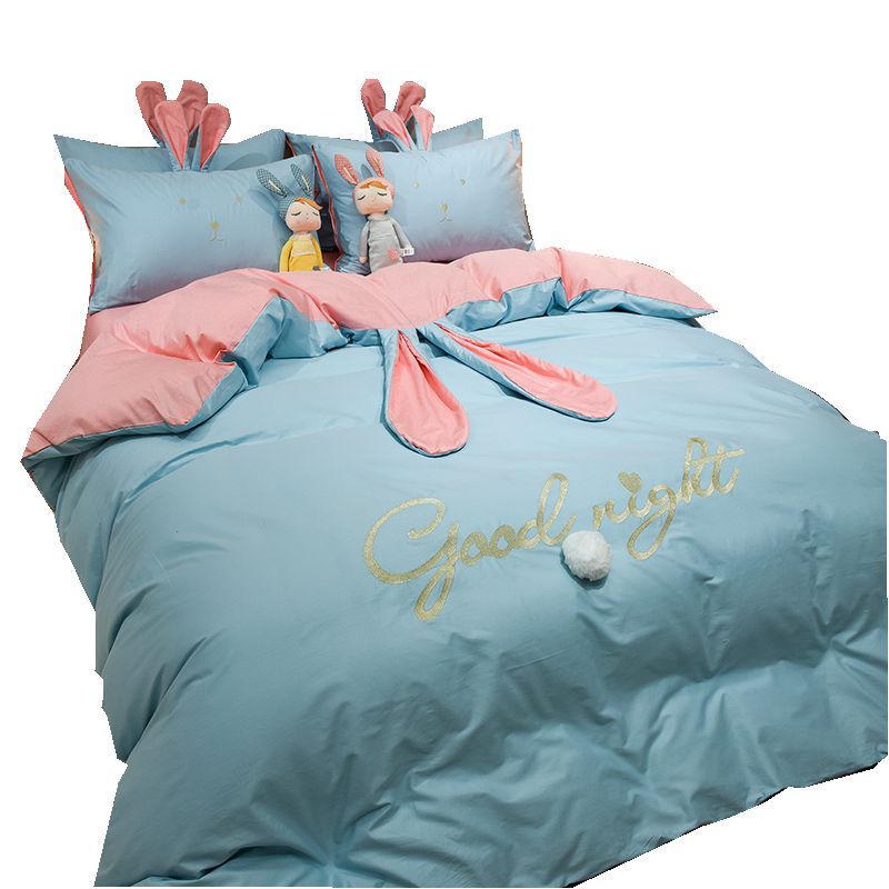 KTX-077523 Cute Rabbit & Bear Four-Piece Pure Cotton Bedding Set in Multiple Colors
