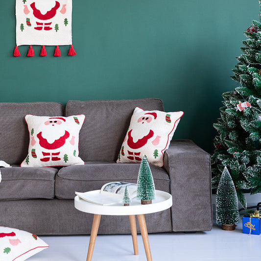 KTX-078163 Christmas Themed Embroidered Cotton Pillowcase - Lantern & Santa Claus Design, 45x45cm