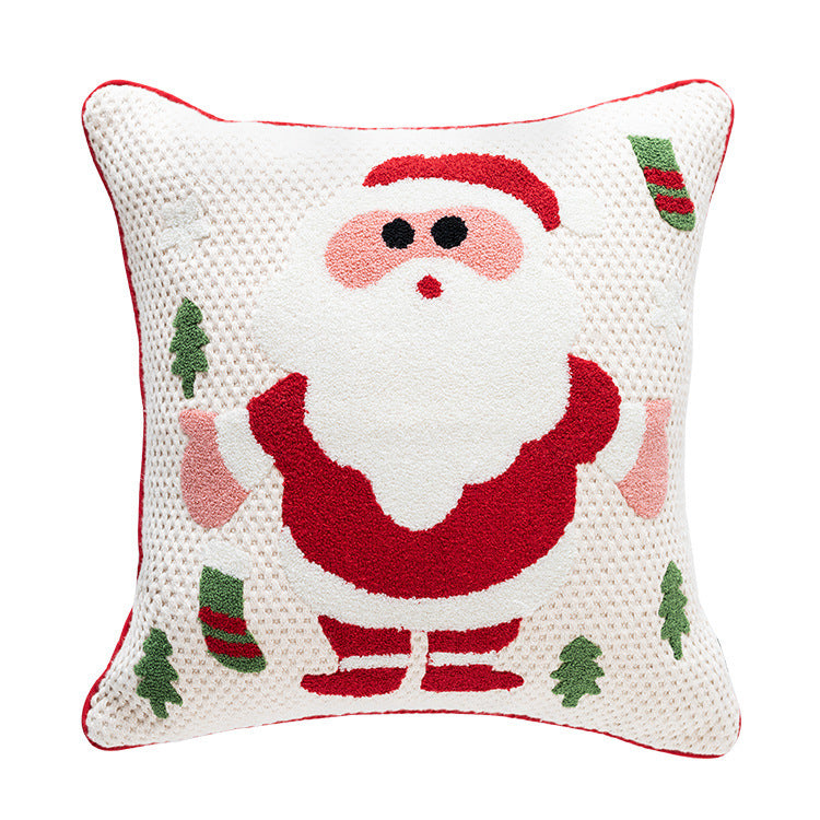 KTX-078163 Christmas Themed Embroidered Cotton Pillowcase - Lantern & Santa Claus Design, 45x45cm