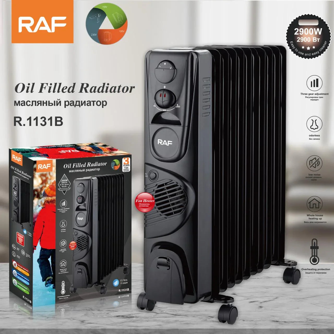 KTX-078611 2900W Oil Filled Radiator with Adjustable Thermostat for Fast and Quiet Whole-Room Heating