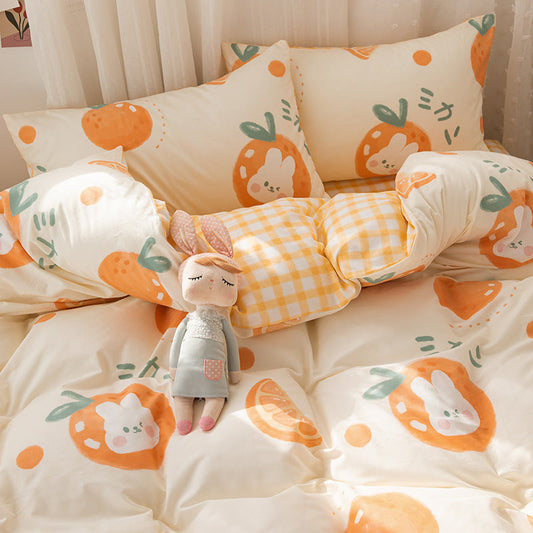 KTX-079315 Pure Cotton Four-Piece Cartoon Bedding Set with Vibrant Patterns and Sizes for All Bed Types