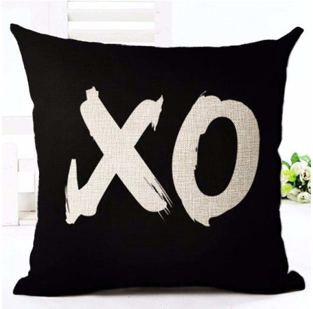 KTX-079827 Nordic Style Black and White Letter Pillowcase - Soft Short Plush Cushion Cover 45x45cm