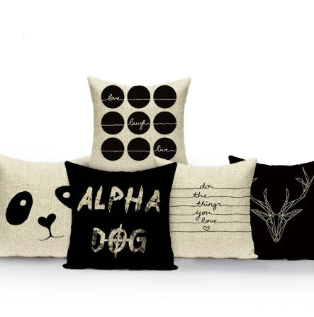 KTX-079827 Nordic Style Black and White Letter Pillowcase - Soft Short Plush Cushion Cover 45x45cm
