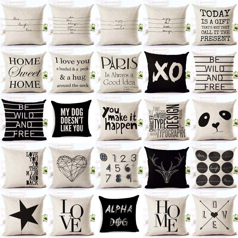 KTX-079827 Nordic Style Black and White Letter Pillowcase - Soft Short Plush Cushion Cover 45x45cm