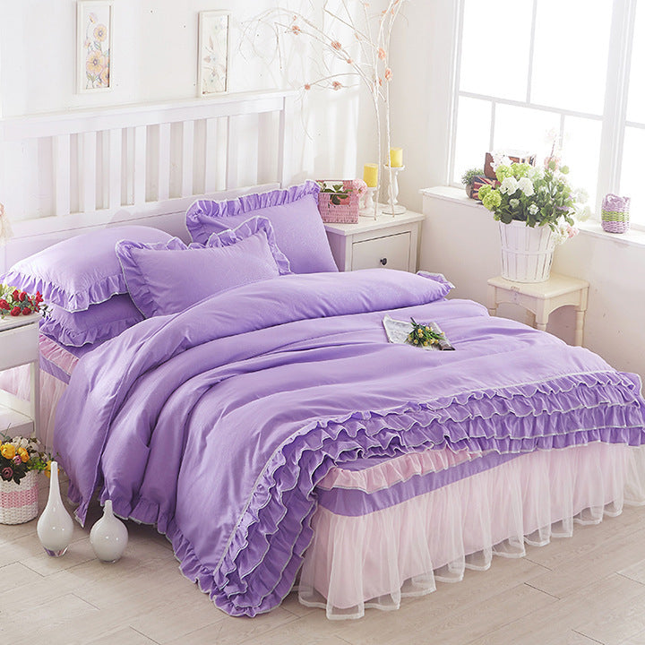 KTX-080147 Solid Color Lace Bedspread Set with Bed Skirt and Pillowcases in Multiple Colors