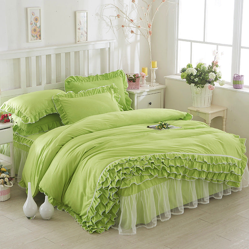 KTX-080147 Solid Color Lace Bedspread Set with Bed Skirt and Pillowcases in Multiple Colors