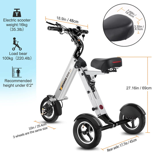 KTX-080339 Electric Tricycle Mobility Scooter with 10-Inch Tires, 250W Motor, Foldable Design, and Reverse Function