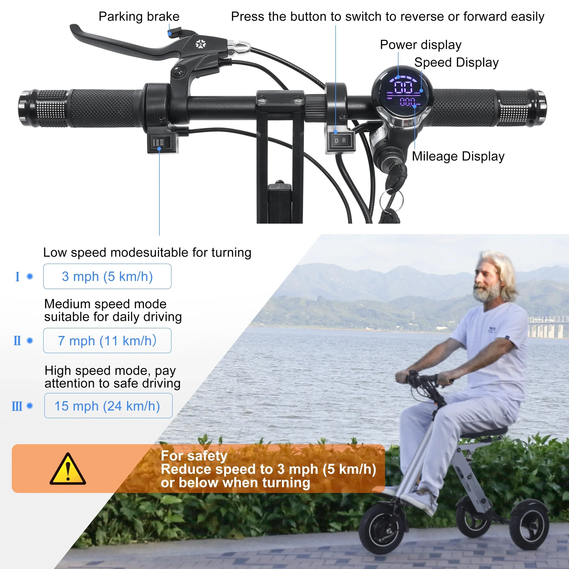 KTX-080339 Electric Tricycle Mobility Scooter with 10-Inch Tires, 250W Motor, Foldable Design, and Reverse Function
