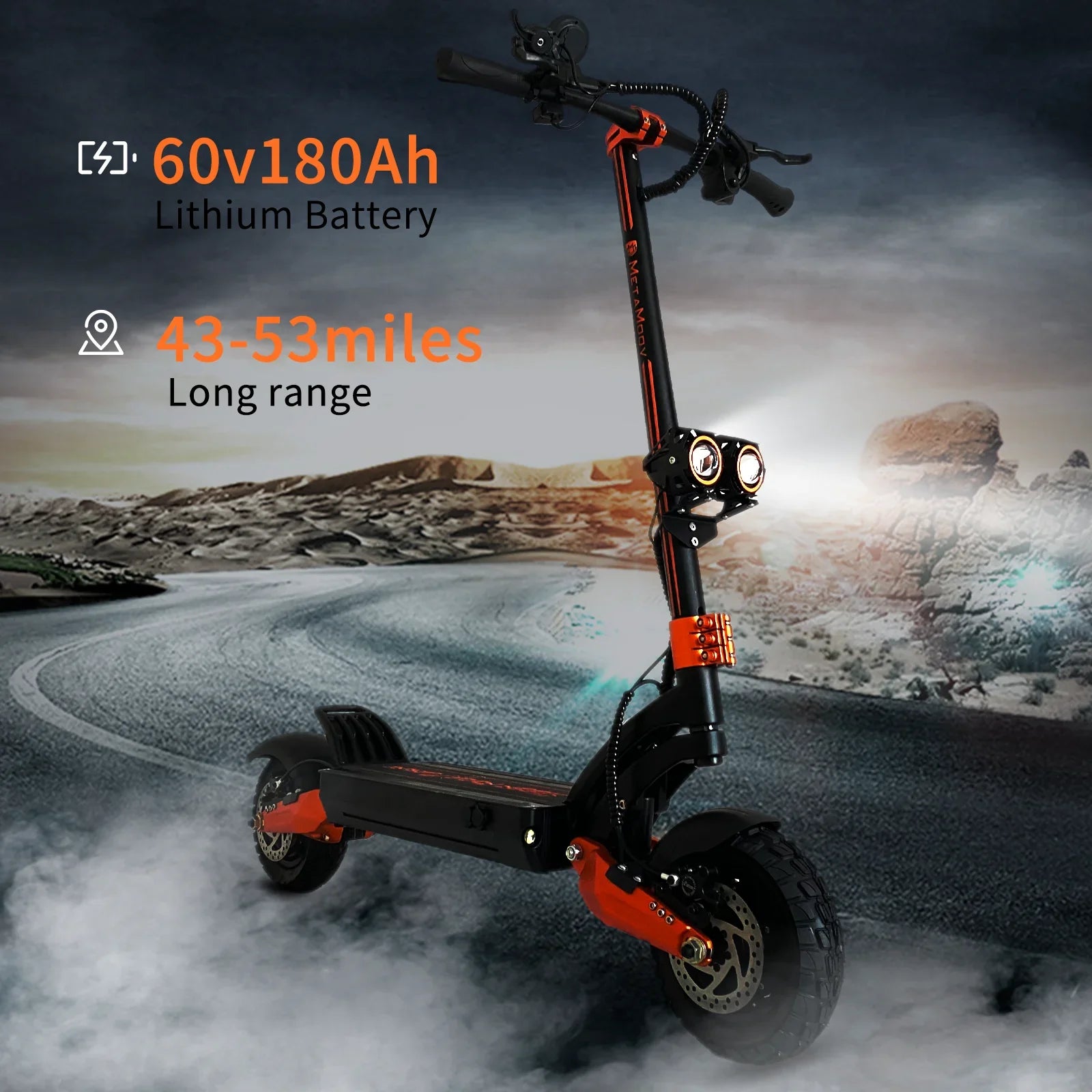 KTX-081171 60V 3000W Off-Road Electric Scooter with 10-Inch Wheels and Hydraulic Disc Brakes, Max Speed 65 km/h, 150 kg Load Capacity
