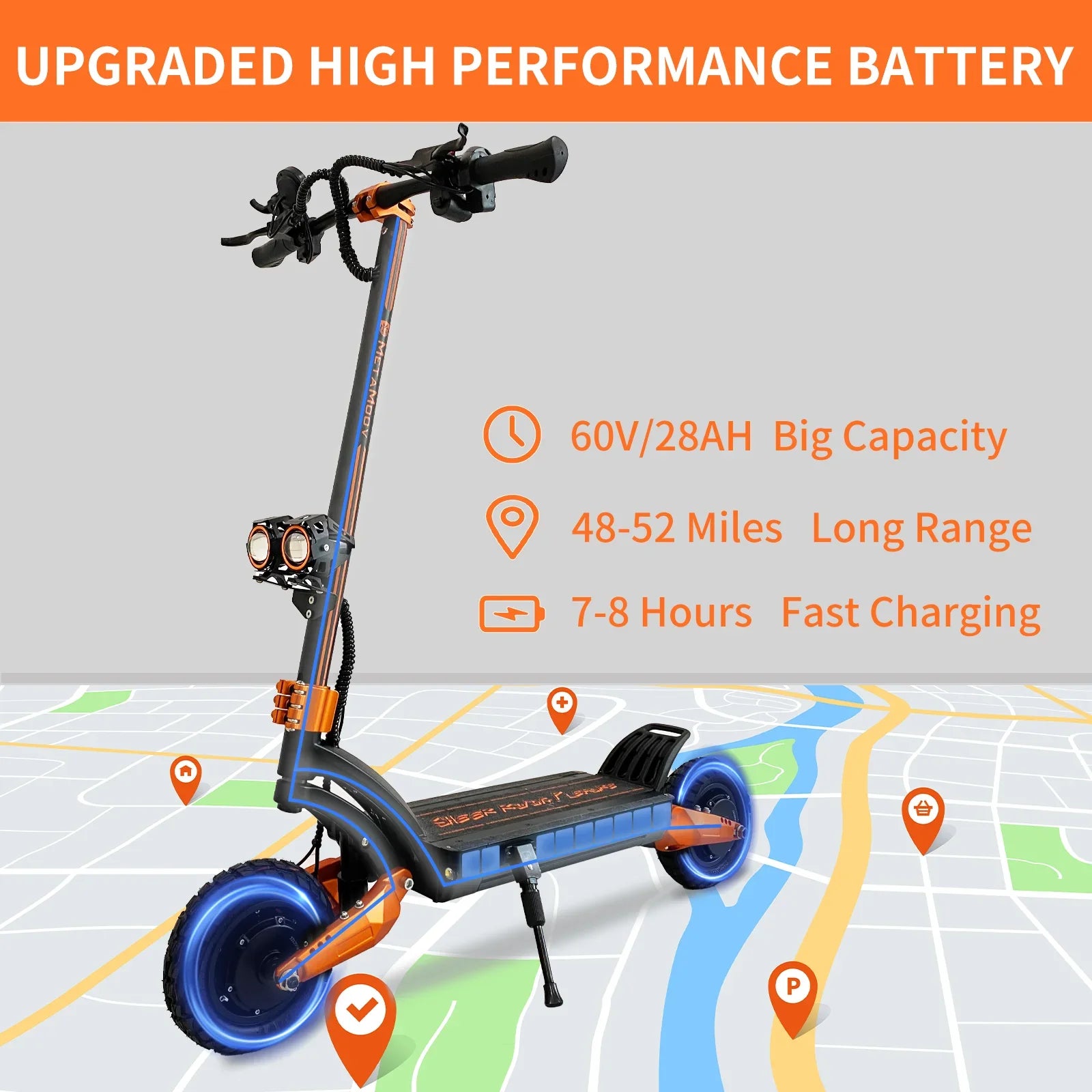 KTX-081171 60V 3000W Off-Road Electric Scooter with 10-Inch Wheels and Hydraulic Disc Brakes, Max Speed 65 km/h, 150 kg Load Capacity