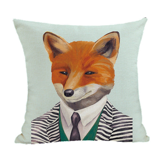 KTX-082195 Peach Skin Plush Cartoon Animal Head Throw Pillow Cover - 45x45cm Linen Decor