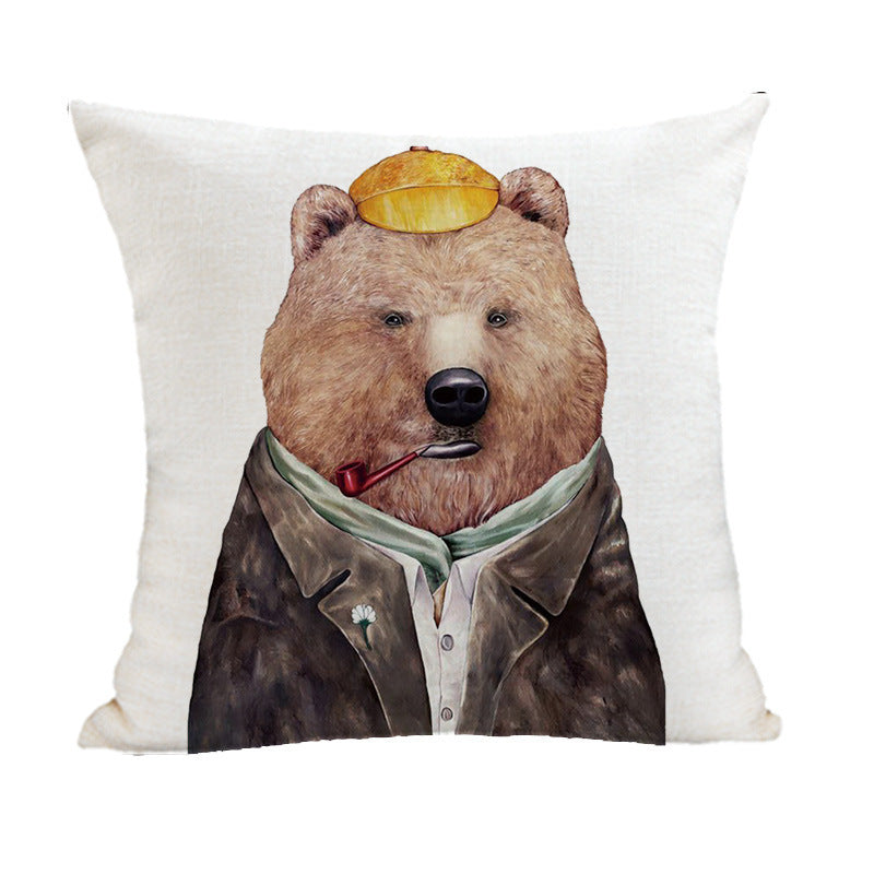 KTX-082195 Peach Skin Plush Cartoon Animal Head Throw Pillow Cover - 45x45cm Linen Decor